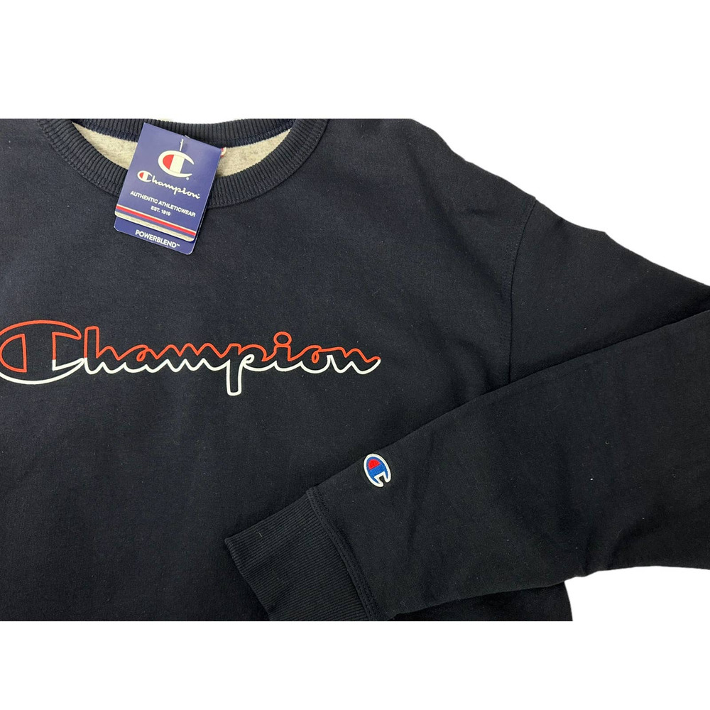 Champion Men's Large‎ Powerblend Crewneck Sweatshirt, Navy Blue, Red/White Logo - Picture 2 of 5